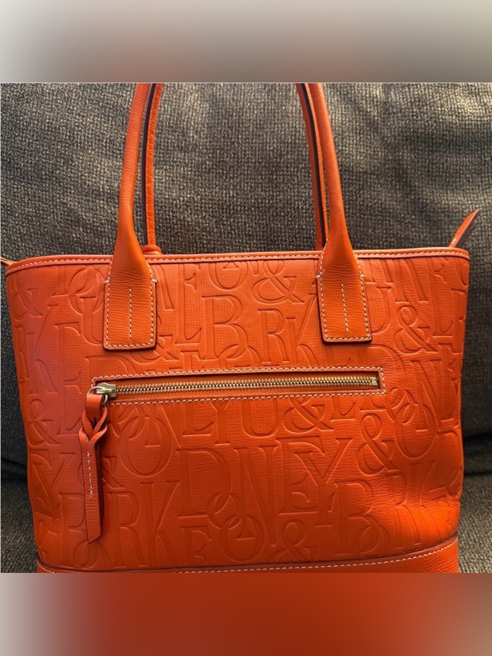 Dooney & Bourke Embossed Orange Leather Tote with Luggage Tag - Picture 2 of 12